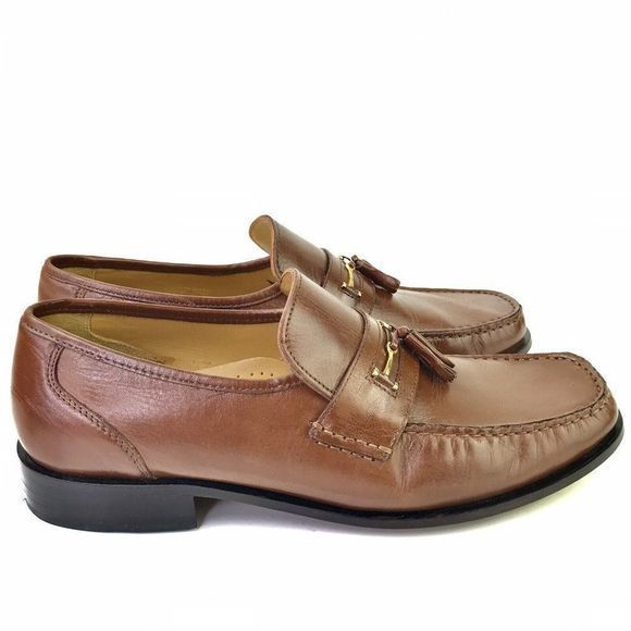 Stafford Vero Cuoio Handcrafted Men's US 12 Brown Leather Slip On Loafers tassel - Picture 1 of 9